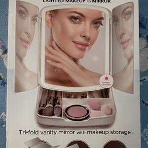 Tri-Fold Vanity Mirror with LED Lights - White